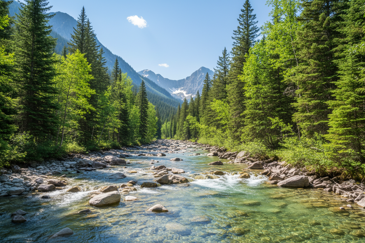 Bright photorealistic mountain river collection banner