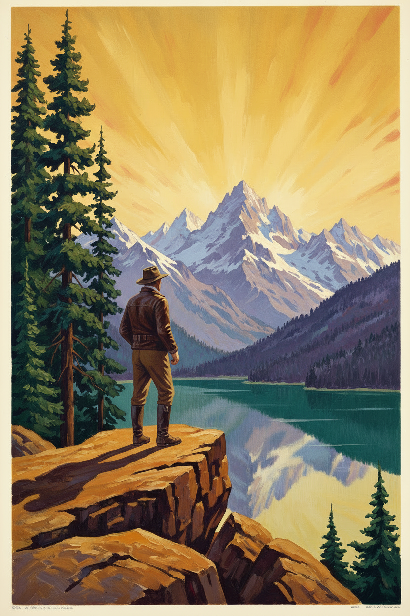 Single man cliff overlook WPA