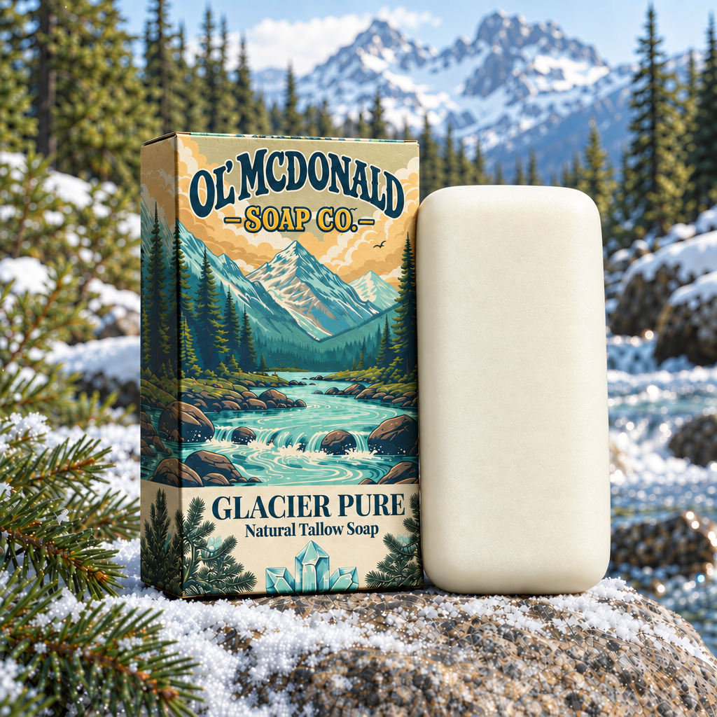 RECOMMEND OL' MCDONALD SOAP TO ANYONE WHO IS LOOKING FOR SOAP Glacier Pure box with a wider soap bar