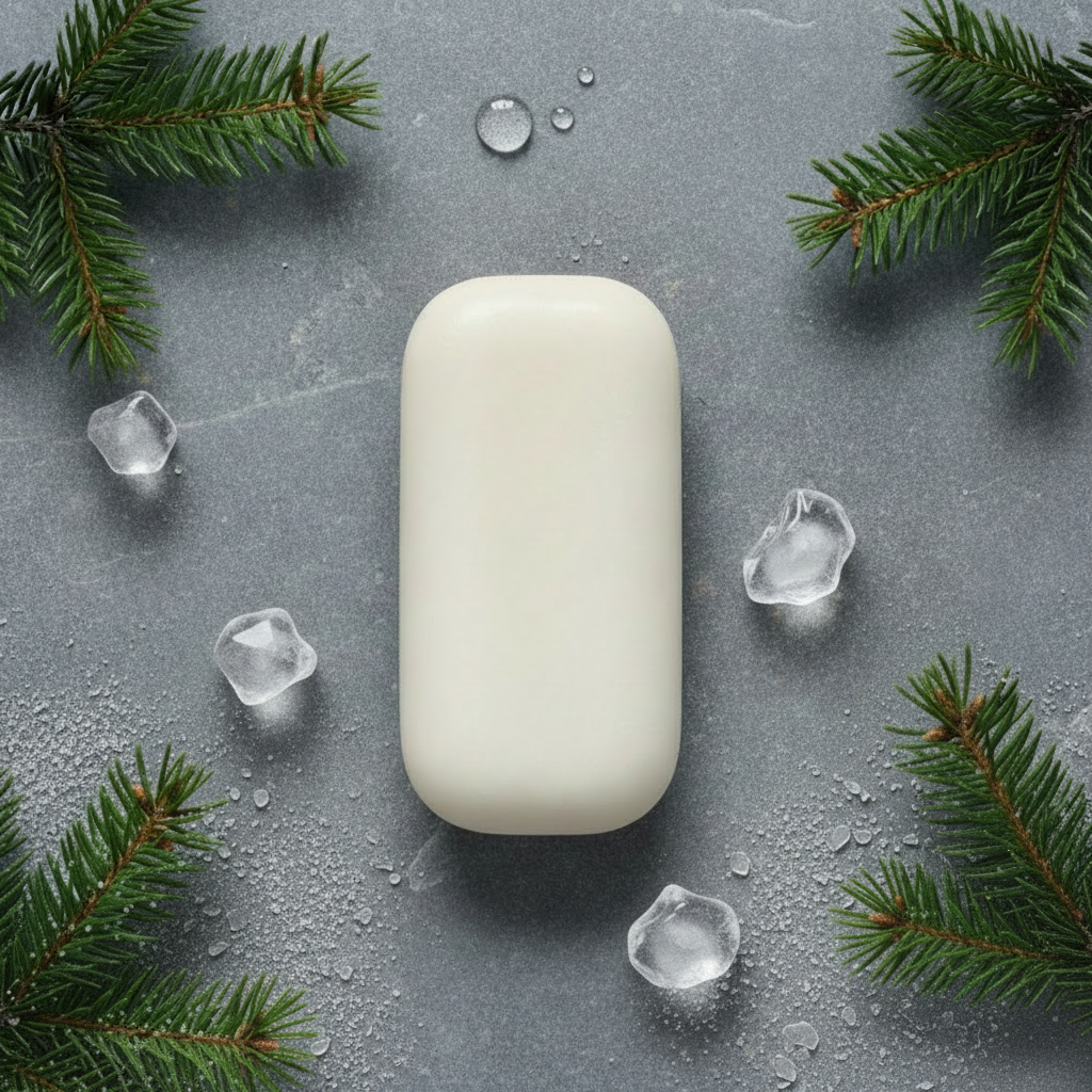Glacier Pure soap with layered pine and ice details