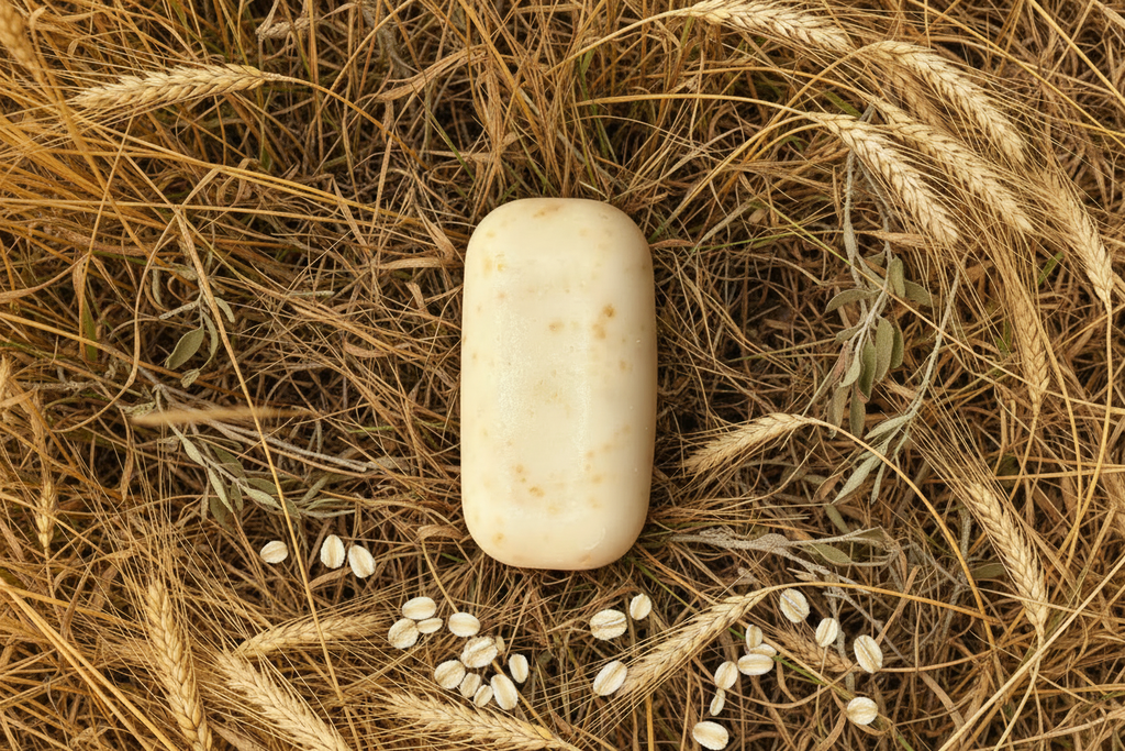 Golden Sagebrush soap setting with prairie grass and rolled oats