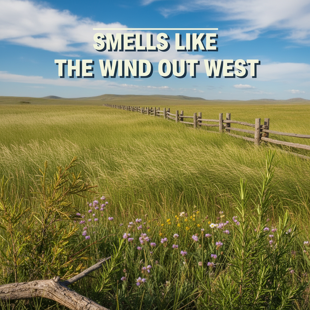 Sagebrush The Wind Out West graphic with fuller prairie scene